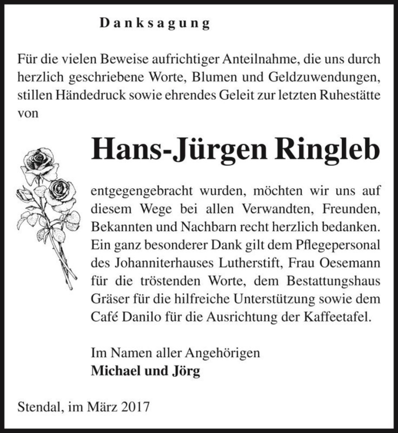  Traueranzeige für Hans-Jürgen Ringleb  vom 22.03.2017 aus Magdeburger Volksstimme