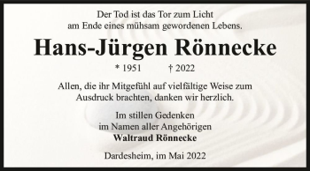 Traueranzeige von Hans-Jürgen Rönnecke  von Magdeburger Volksstimme