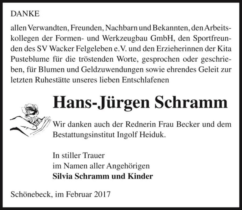  Traueranzeige für Hans-Jürgen Schramm  vom 04.03.2017 aus Magdeburger Volksstimme