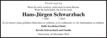 Traueranzeige von Hans-Jürgen Schwarzbach  von Magdeburger Volksstimme
