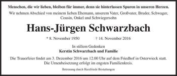 Traueranzeige von Hans-Jürgen Schwarzbach  von Magdeburger Volksstimme