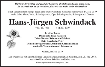 Traueranzeige von Hans-Jürgen Schwindack  von Magdeburger Volksstimme