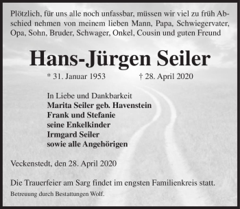 Traueranzeige von Hans-Jürgen Seiler  von Magdeburger Volksstimme