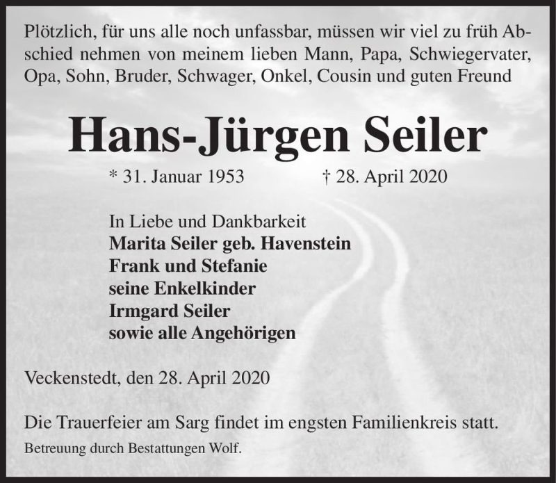  Traueranzeige für Hans-Jürgen Seiler  vom 02.05.2020 aus Magdeburger Volksstimme