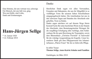 Traueranzeige von Hans-Jürgen Sellge  von Magdeburger Volksstimme