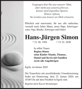 Traueranzeige von Hans-Jürgen Simon  von Magdeburger Volksstimme