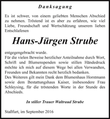 Traueranzeige von Hans-Jürgen Strube  von Magdeburger Volksstimme
