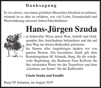Traueranzeige von Hans-Jürgen Szuda  von Magdeburger Volksstimme