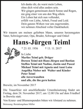 Traueranzeige von Hans-Jürgen Teiml  von Magdeburger Volksstimme