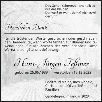 Traueranzeige von Hans-Jürgen Tesmer  von Magdeburger Volksstimme