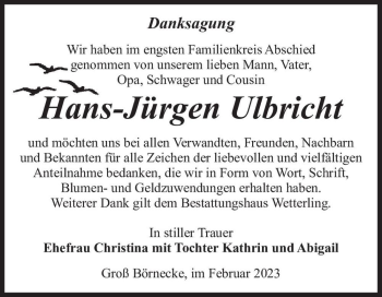 Traueranzeige von Hans-Jürgen Ulbricht  von Magdeburger Volksstimme