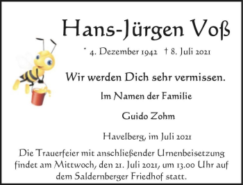 Traueranzeige von Hans-Jürgen Voß  von Magdeburger Volksstimme