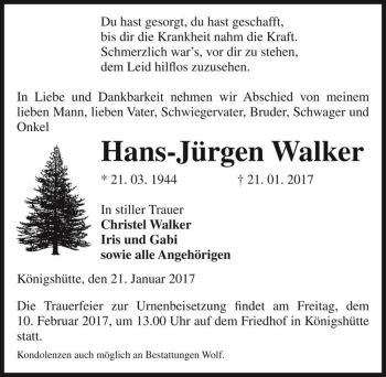Traueranzeige von Hans-Jürgen Walker  von Magdeburger Volksstimme