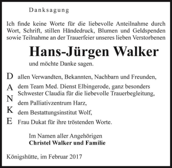 Traueranzeige von Hans-Jürgen Walker  von Magdeburger Volksstimme