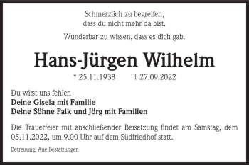 Traueranzeige von Hans-Jürgen Wilhelm  von Magdeburger Volksstimme