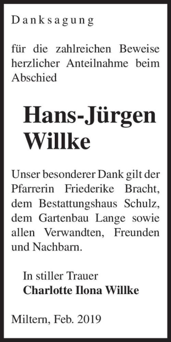 Traueranzeige von Hans-Jürgen Willke  von Magdeburger Volksstimme