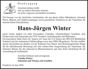 Traueranzeige von Hans-Jürgen Winter  von Magdeburger Volksstimme