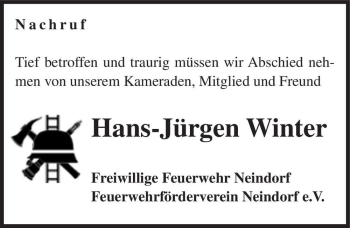 Traueranzeige von Hans-Jürgen Winter  von Magdeburger Volksstimme
