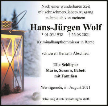 Traueranzeige von Hans-Jürgen Wolf  von Magdeburger Volksstimme