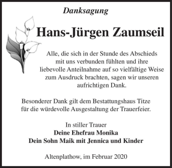 Traueranzeige von Hans-Jürgen Zaumseil  von Magdeburger Volksstimme