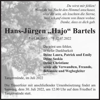 Traueranzeige von Hans-Jürgen “Hajo“ Bartels  von Magdeburger Volksstimme