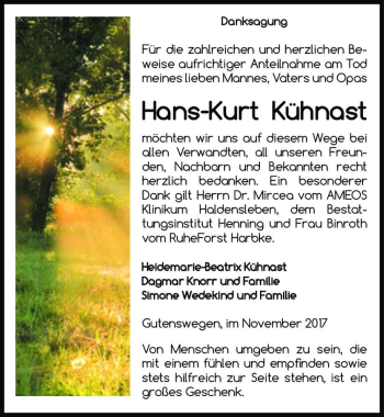 Traueranzeige von Hans-Kurt Kühnast  von Magdeburger Volksstimme