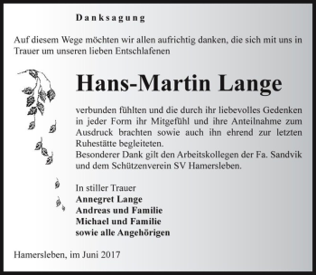 Traueranzeige von Hans-Martin Lange  von Magdeburger Volksstimme