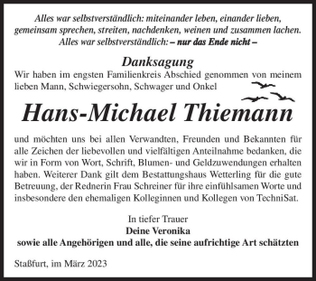 Traueranzeige von Hans-Michael Thiemann  von Magdeburger Volksstimme