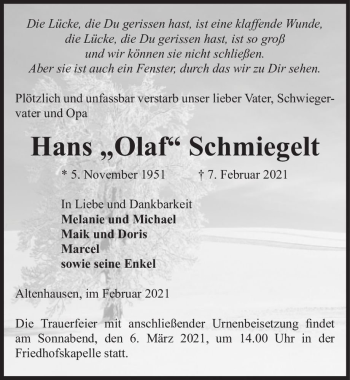 Traueranzeige von Hans 