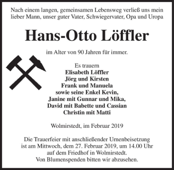 Traueranzeige von Hans-Otto Löffler  von Magdeburger Volksstimme