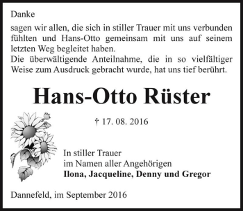 Traueranzeige von Hans-Otto Rüster  von Magdeburger Volksstimme