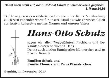 Traueranzeige von Hans-Otto Schulz  von Magdeburger Volksstimme