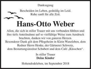 Traueranzeige von Hans-Otto Weber  von Magdeburger Volksstimme