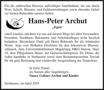 Traueranzeige von Hans-Peter Archut 