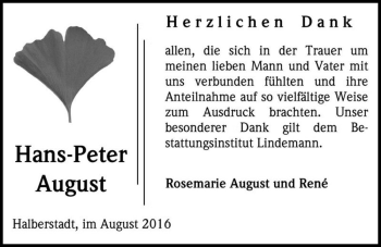 Traueranzeige von Hans-Peter August  von Magdeburger Volksstimme
