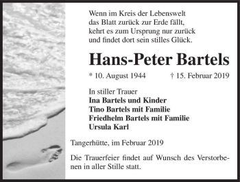 Traueranzeige von Hans-Peter Bartels  von Magdeburger Volksstimme