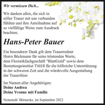Traueranzeige von Hans-Peter Bauer  von Magdeburger Volksstimme