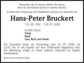 Traueranzeige von Hans-Peter Bruckert  von Magdeburger Volksstimme