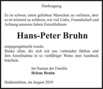 Traueranzeige von Hans-Peter Bruhn  von Magdeburger Volksstimme