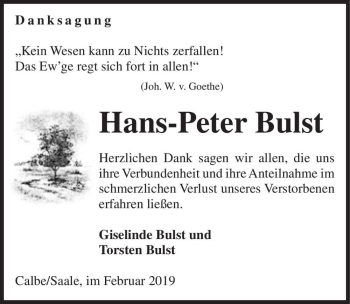 Traueranzeige von Hans-Peter Bulst  von Magdeburger Volksstimme