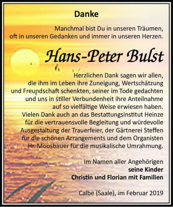 Traueranzeige von Hans-Peter Bulst  von Magdeburger Volksstimme