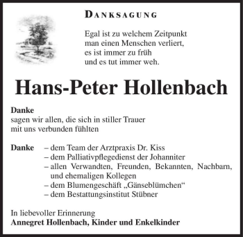 Traueranzeige von Hans-Peter Hollenbach  von Magdeburger Volksstimme