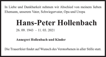 Traueranzeige von Hans-Peter Hollenbach  von Magdeburger Volksstimme