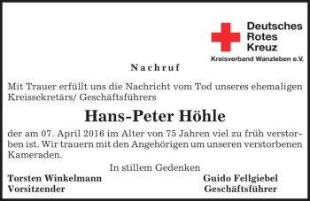 Traueranzeige von Hans-Peter Höhle  von Magdeburger Volksstimme