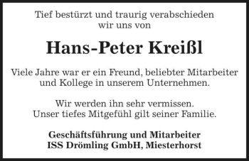 Traueranzeige von Hans-Peter Kreißl  von Magdeburger Volksstimme