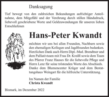 Traueranzeige von Hans-Peter Kwandt  von Magdeburger Volksstimme