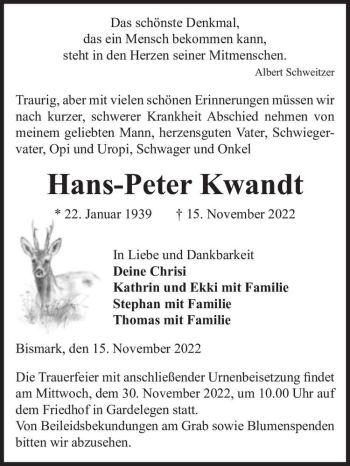 Traueranzeige von Hans-Peter Kwandt  von Magdeburger Volksstimme
