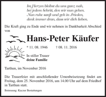 Traueranzeige von Hans-Peter Käufer  von Magdeburger Volksstimme