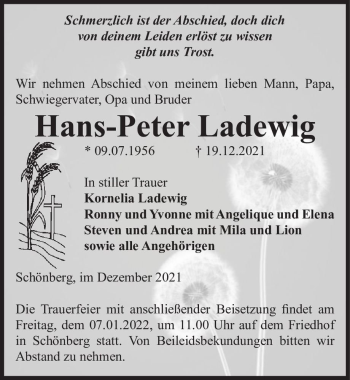 Traueranzeige von Hans-Peter Ladewig  von Magdeburger Volksstimme