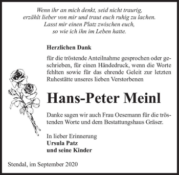 Traueranzeige von Hans-Peter Meinl  von Magdeburger Volksstimme